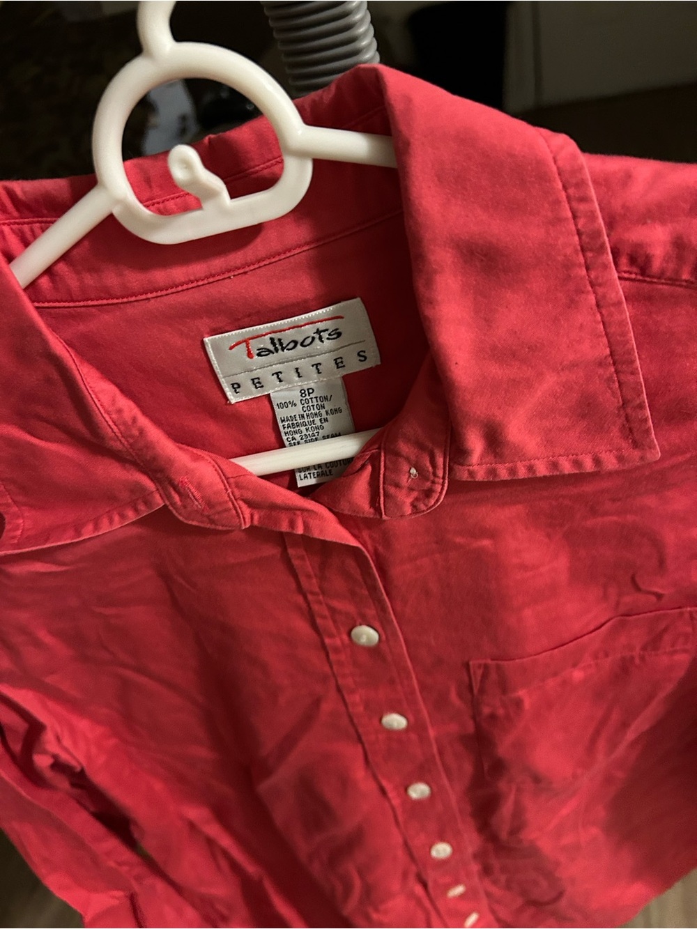 Talbots Petite Coral-Red Button Front Shirt